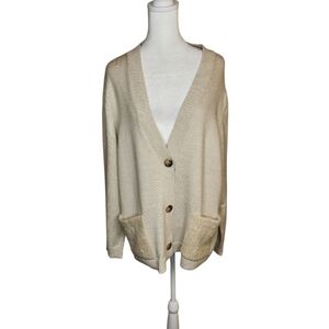 NEW J Jill V Neck Slouchy Cardigan with Boucle Pockets Beige Size XL